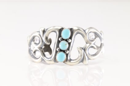 Native America Navajo Sterling Silver Kingman Turquoise Bracelet Cuff By Rena Begay.