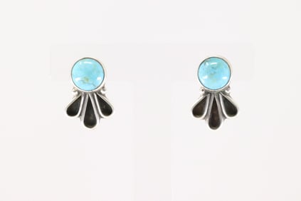 Native America Navajo Sterling Silver Kingman Turquoise Post Earring's By Geraldine James.