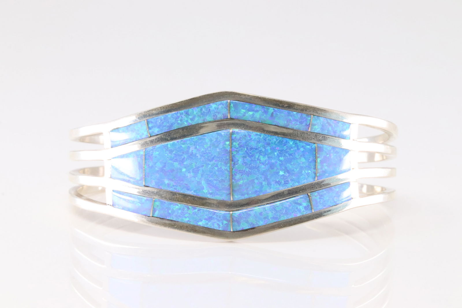 Native America Navajo Sterling Silver Blue Opal Inlay Bracelet Cuff By A.E. (1 of 4)
