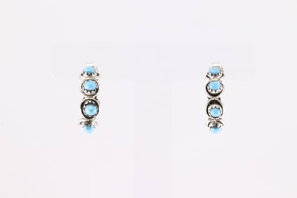 Native America Zuni Sterling Silver Turquoise Hoop Earring's By Florenda Lonasee.