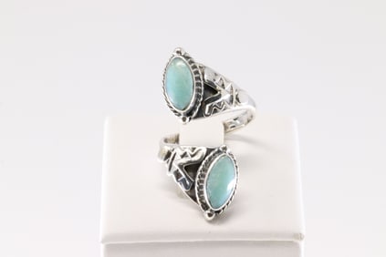 Native America Navajo Sterling Silver Turquoise Ring By Leroy Silversmith.