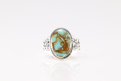 Native America Navajo Sterling Silver Turquoise Ring By Sheena Jack.