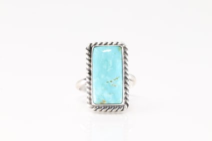 Native America Navajo Sterling Silver Turquoise Ring By Dixon.