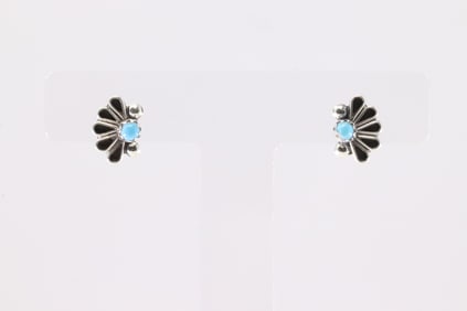 Native America Zuni Sterling Silver Turquoise Post Earring's By Ian Bobelu.