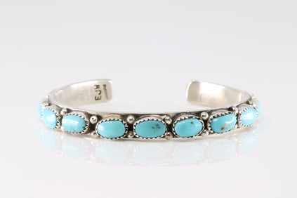 Native America Zuni Sterling Silver Turquoise Bracelet Cuff By Eunise Tso.