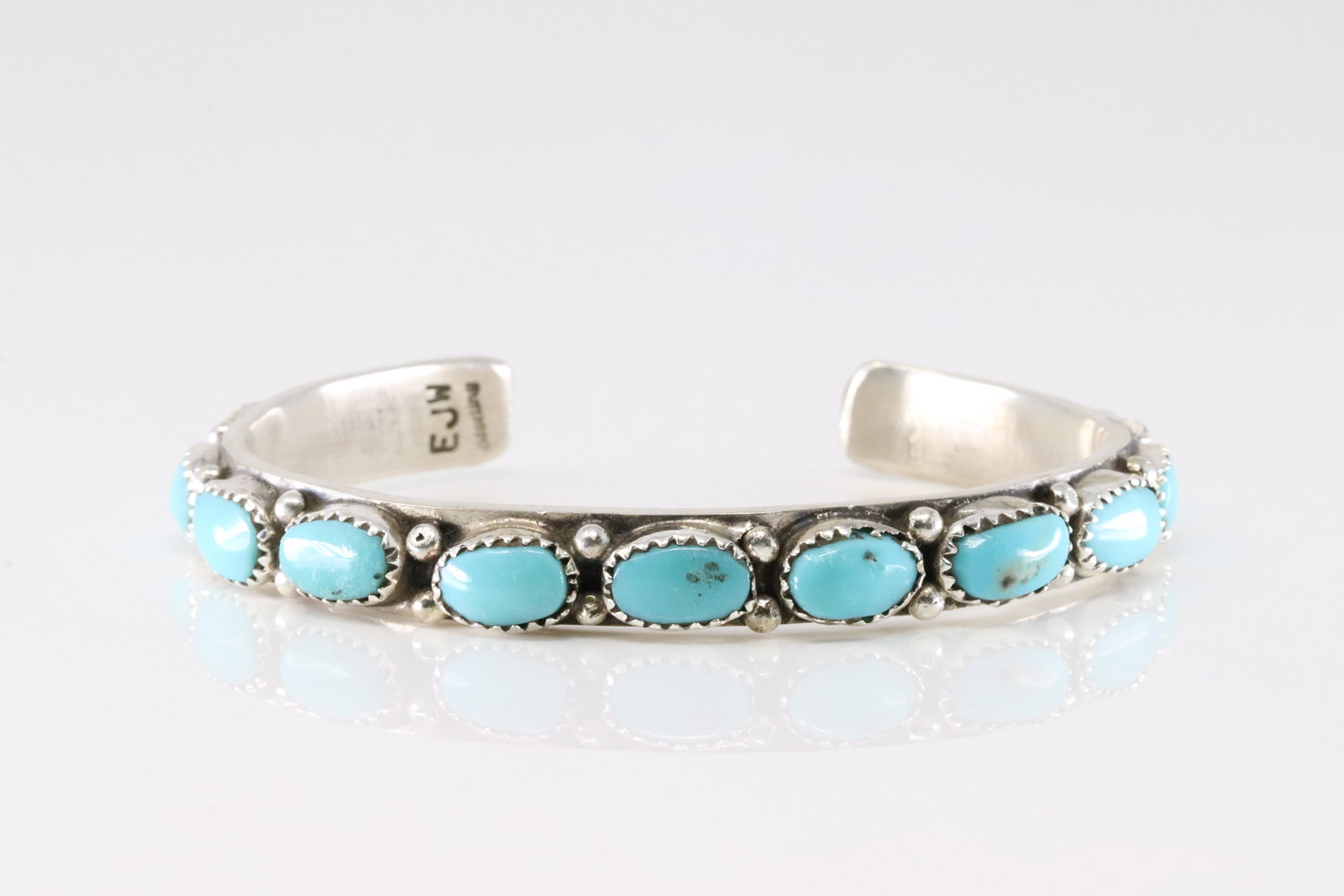 Native America Zuni Sterling Silver Turquoise Bracelet Cuff By Eunise Tso.: This is a Native America Zuni Sterling Silver Turquoise Bracelet Cuff By Eunise Tso.