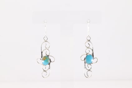 Native America Navajo Sterling Silver Turquoise Dangling Earring's By Sheena Jack.