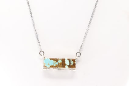 Native America Navajo Sterling Silver Turquoise Inlay Necklace By Steve Francisco.