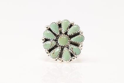 Native America Navajo Sterling Silver Turquoise Flower Ring By AJW.