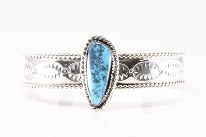 Native America Navajo Sterling Silver Kingman Turquoise Bracelet Cuff By Jason Bahe.