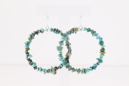 Native America Navajo Sterling Silver Turquoise Hoop Dangling Earring's.