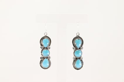 Native America Navajo Sterling Silver Turquoise Dangling Earring's By Marie Bahe.