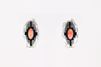 Native America Navajo Sterling Silver Spiny Oyster Post Earring's By Felix Perry.