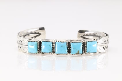 Native America Navajo Sterling Silver Kingman Turquoise Bracelet Cuff By Jason Bahe.