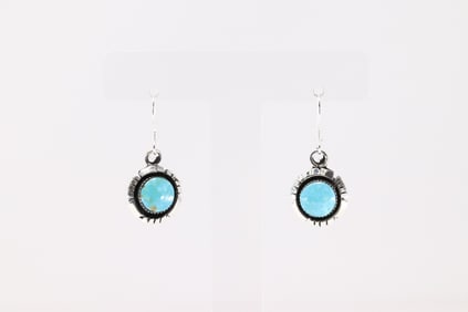 Native America Navajo Sterling Silver Turquoise Dangling Earring's By Amos Begay.