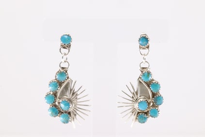 Native America Zuni Sterling Silver Turquoise Post / Dangling Earring's By Martin Vacit.