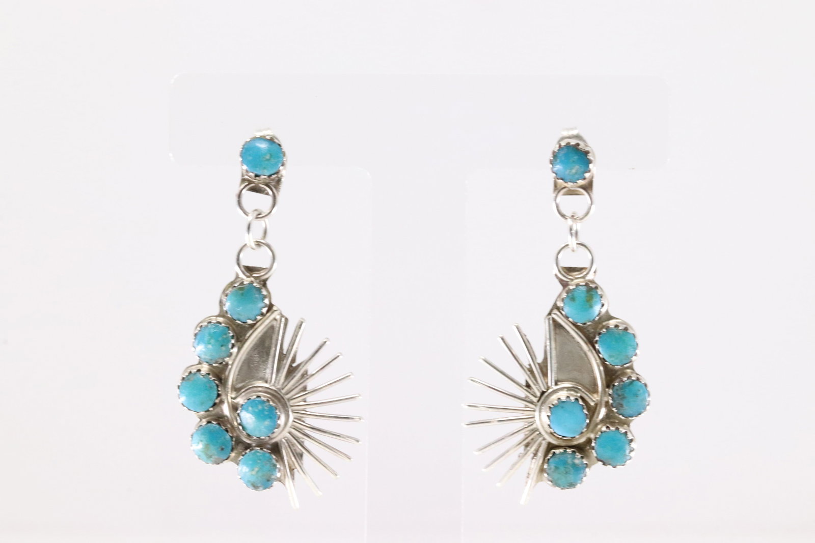 Native America Zuni Sterling Silver Turquoise Post / Dangling Earring's By Martin Vacit.: This is a Native America Zuni Sterling Silver Turquoise Post / Dangling Earring's By Martin Vacit.