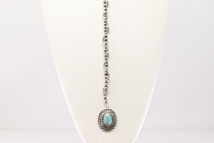 Native America Navajo Sterling Silver Turquoise Necklace By Lucinda Sardo.