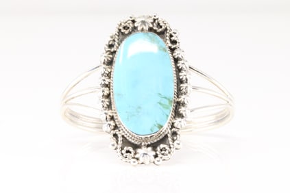 Native America Navajo Sterling Silver Turquoise Bracelet Cuff By Jennifer Cayaditto.