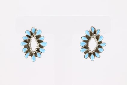 Native America Zuni Sterling Silver Tiurquoise Post Earring's By Herbert Lastiyano.