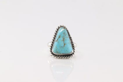 Native America Navajo Sterling Silver Turquoise Ring By Dixon.