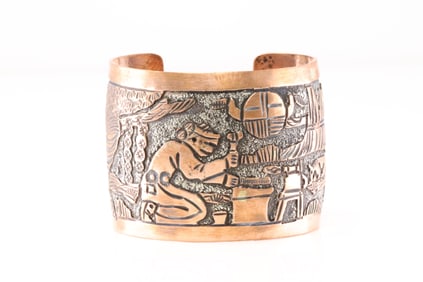Native America Navajo Copper Storyteller Bracelet Cuff By B.