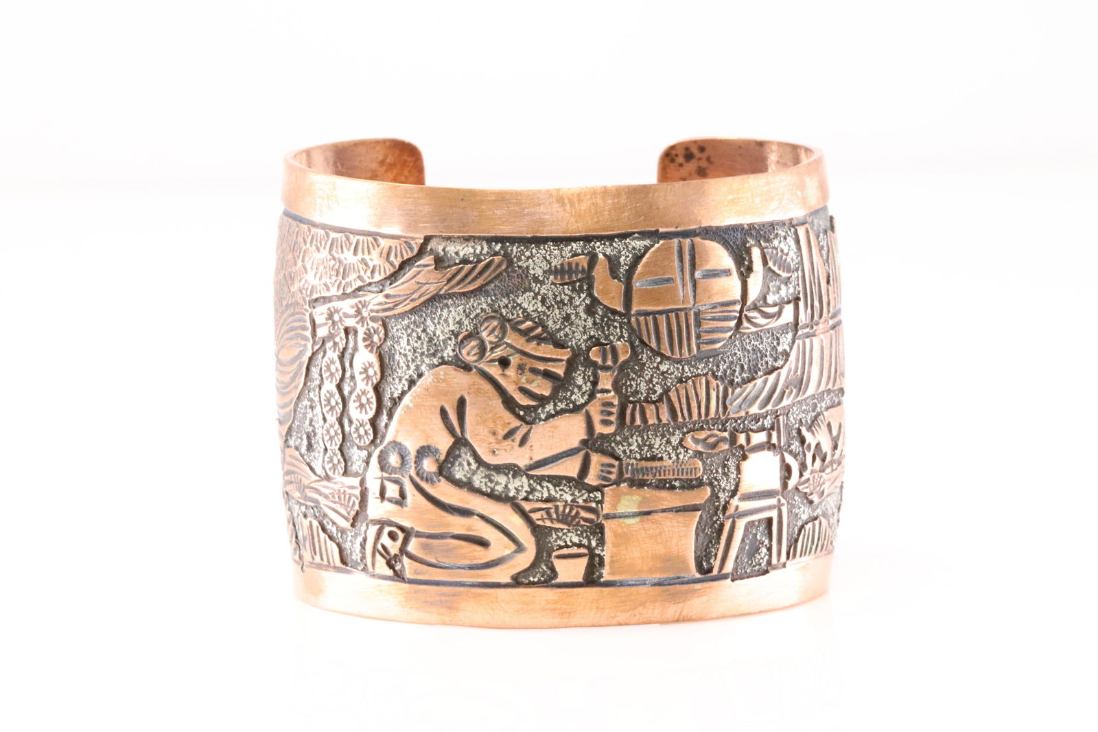 Native America Navajo Copper Storyteller Bracelet Cuff By B. (1 of 4)