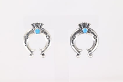 Native America Navajo Sterling Silver Turquoise Naja Post Earring's By Adrienne Gordan.