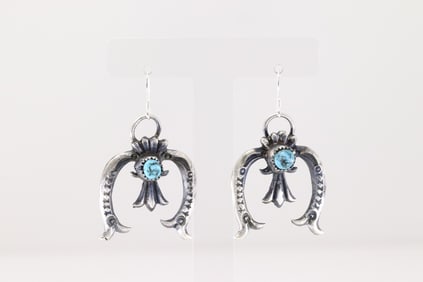 Native America Navajo Sterling Silver Kingman Turquoise Naja Dangling Earring's By Eva & Linberg