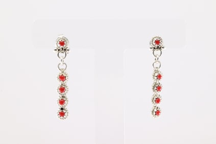 Native America Zuni Sterling Silver Coral Post / Dangling Earring's By Bernadette & Michael Gchachu.