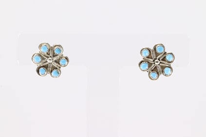 Native America Zuni Sterling Silver Turquoise Post Earring's By Herbert Lastiyano.