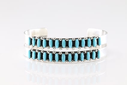 Native America Zuni Sterling Silver Turquoise Bracelet Cuff By Veronica Martza.
