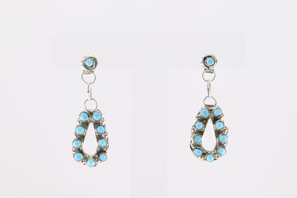 Native America Zuni Sterling Silver Turquoise Post / Dangling Earring's By Wylon Johson.