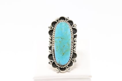 Native America Navajo Sterling Silver Turquoise Ring By Sadie Jim.