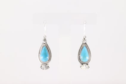 Native America Navajo Sterling Silver Turquoise Dangling Earring's By Verley Betone.