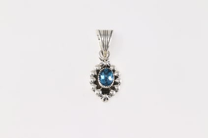 Native America Navajo Sterling Silver Blue Topaz Pendant By Mike Smith.