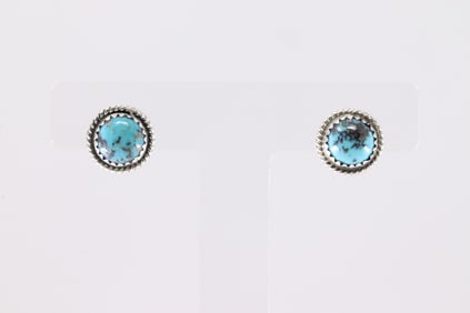 Native America Navajo Sterling Silver Kingman Turquoise Post Earring's By Esther White.