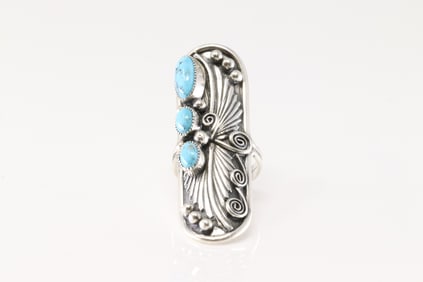 Native America Navajo Sterling Silver Turquoise Ring Large By Charlene Yazzie.
