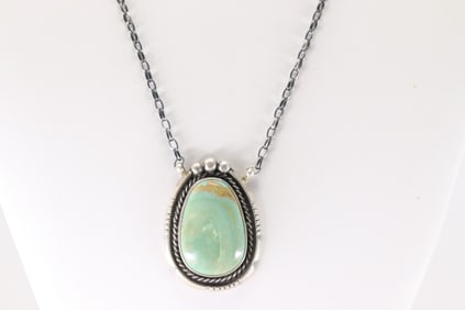 Native America Navajo Sterling Silver Kingman Turquoise Necklace By Brandon Etcitty.