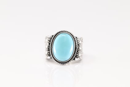 Native America Navajo Sterling Silver Turquoise Ring By Bobby Platero.