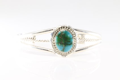 Native America Navajo Sterling Silver Sonora Gold Turquoise Bracelet Cuff By N.J.