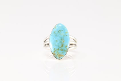Native America Navajo Sterling Silver Turquoise Ring By Mike Smith.