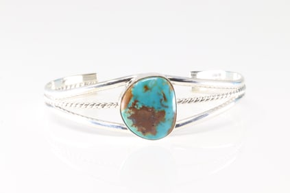 Native America Navajo Sterling Silver Turquoise Bracelet Cuff By A.C.