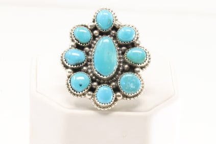 Native America Navajo Sterling Silver Kingman Turquoise Ring By S.