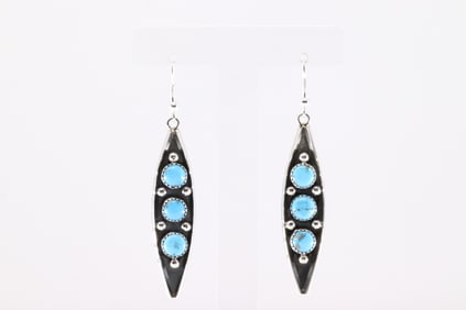 Native America Navajo Sterling Silver Kingman Turquoise Dangling Earring's By Reed Charley.