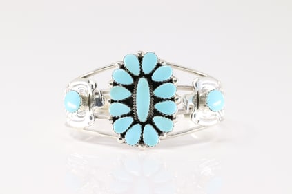 Native America Navajo Sterling Silver Kingman Turquoise Bracelet Cuff By Jimmy Garcia.