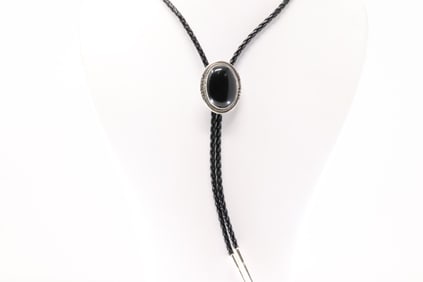 Native America Navajo Sterling Silver Black Onyx Bolo Necklace By Begaye.