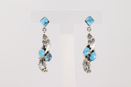 Native America Navajo Sterling Silver Turquoise Post / Dangling Earring's By Loretta Delgarito.