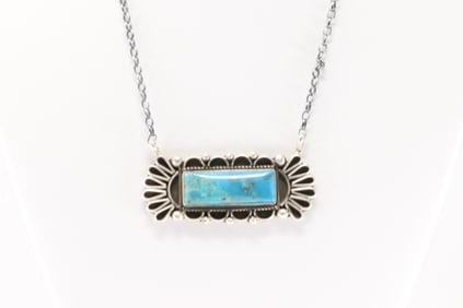 Native America Navajo Sterling Silver Kingmna Turquoise Necklace By Geraldine James.