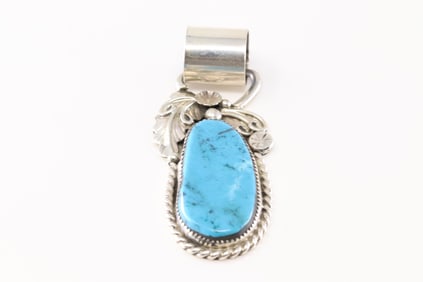 Native America Navajo Sterling Silver Turquoise Pendant By Maxine Ramirez.